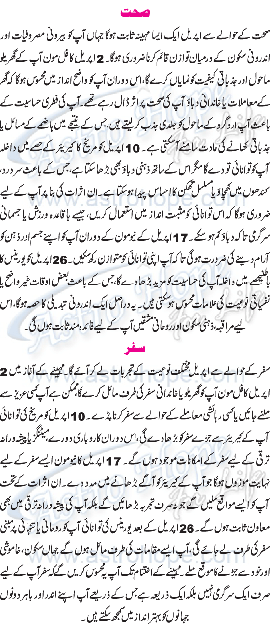 Monthly Urdu Horoscope