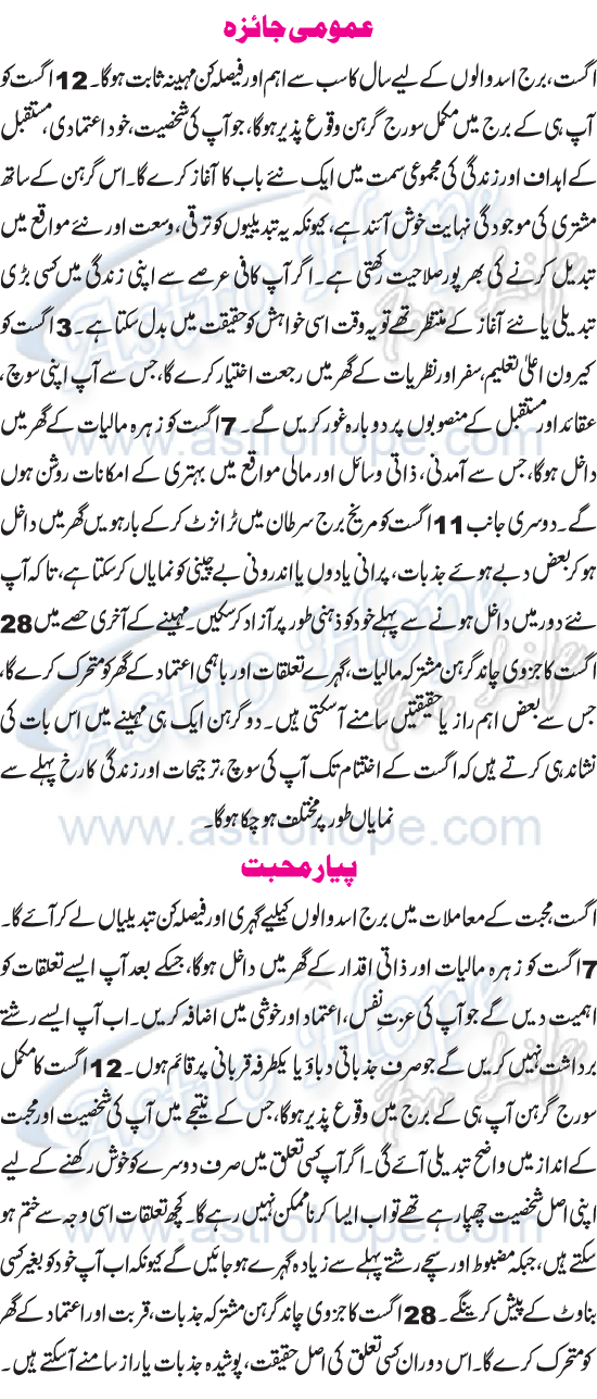 Monthly Urdu Horoscope