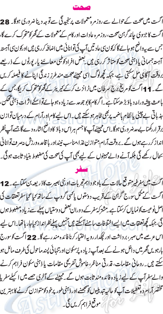 Monthly Urdu Horoscope