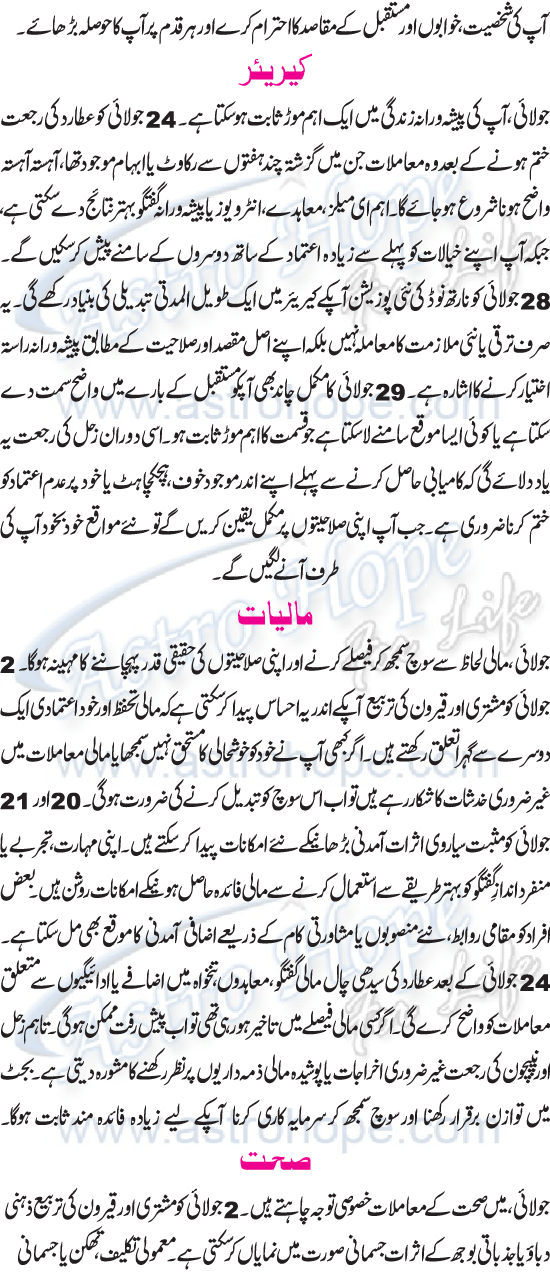 Monthly Urdu Horoscope