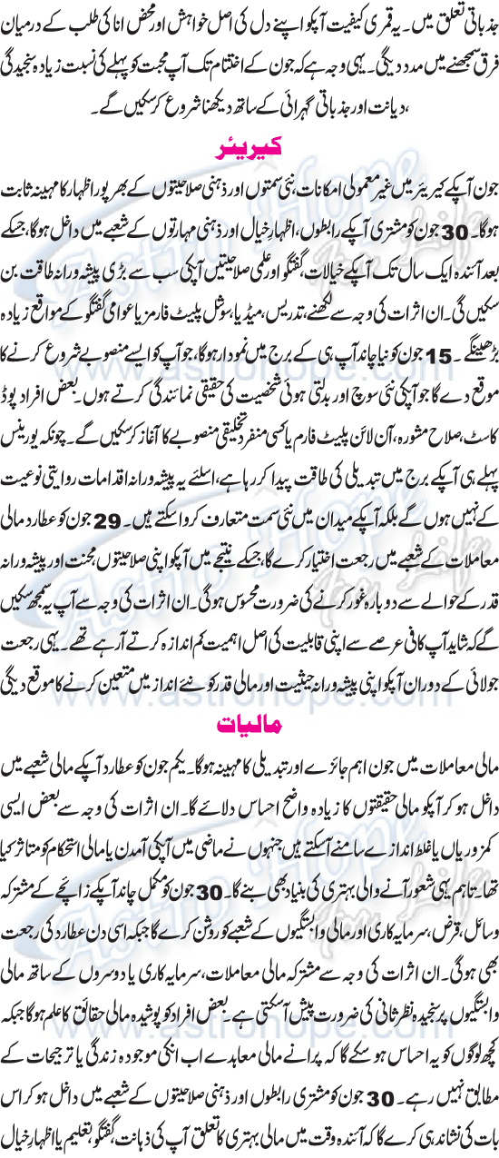 Monthly Urdu Horoscope