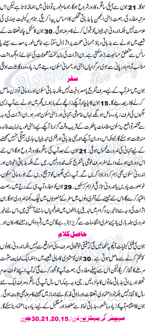 Monthly Urdu Horoscope