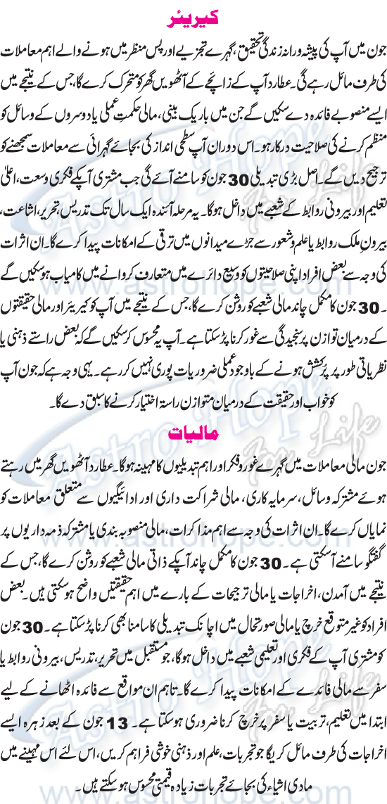 Monthly Urdu Horoscope