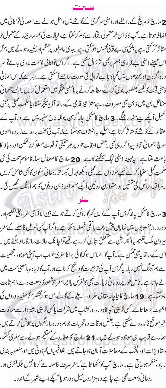 Monthly Urdu Horoscope