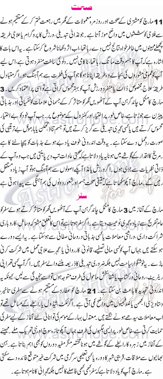 Monthly Urdu Horoscope