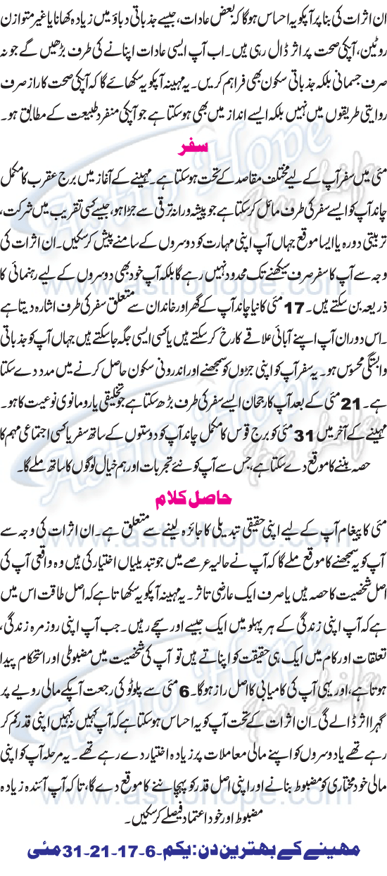 Monthly Urdu Horoscope