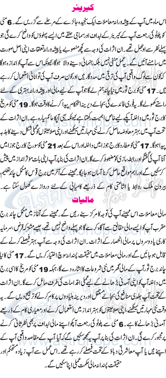 Monthly Urdu Horoscope