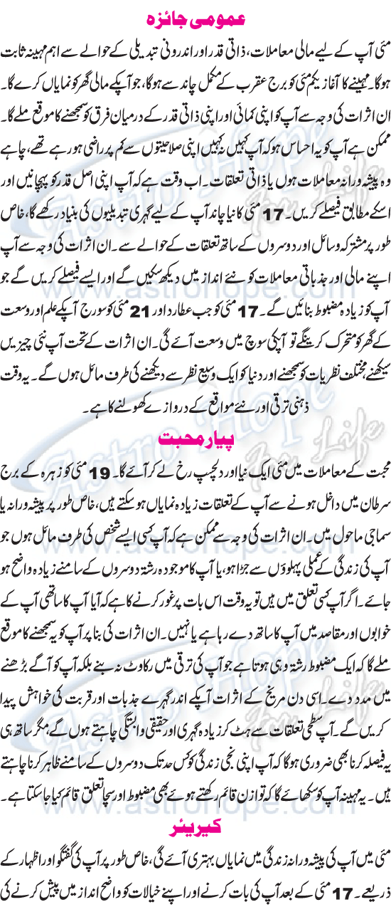 Monthly Urdu Horoscope