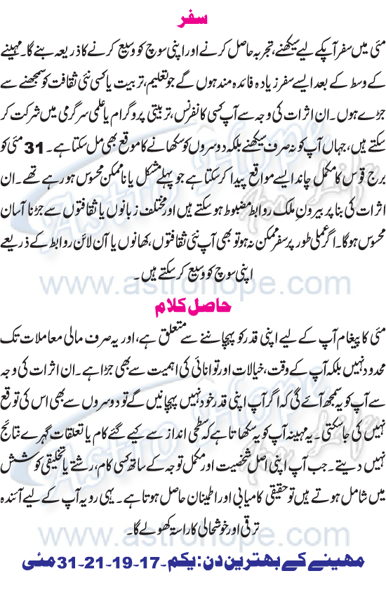 Monthly Urdu Horoscope