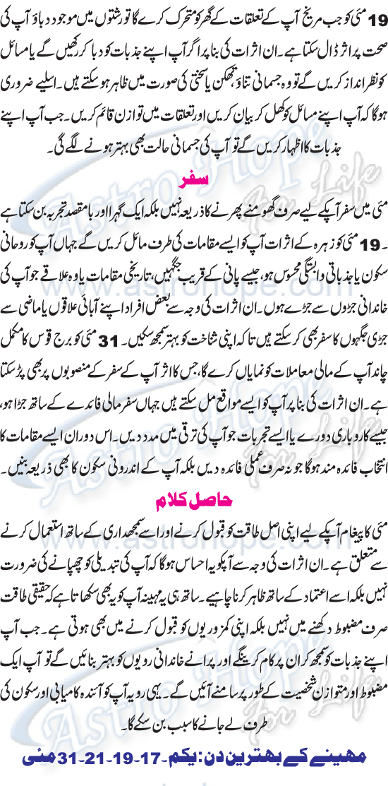 Monthly Urdu Horoscope