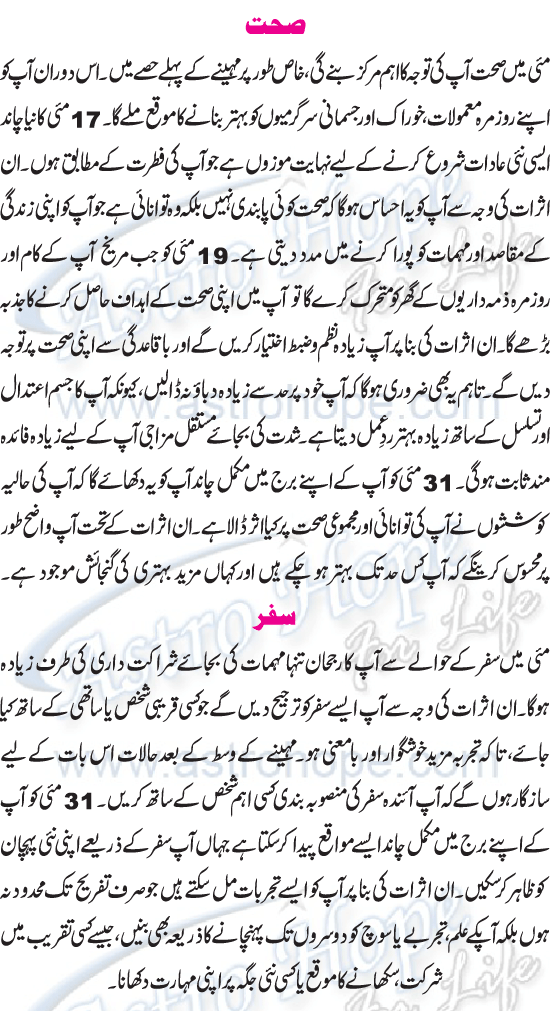 Monthly Urdu Horoscope